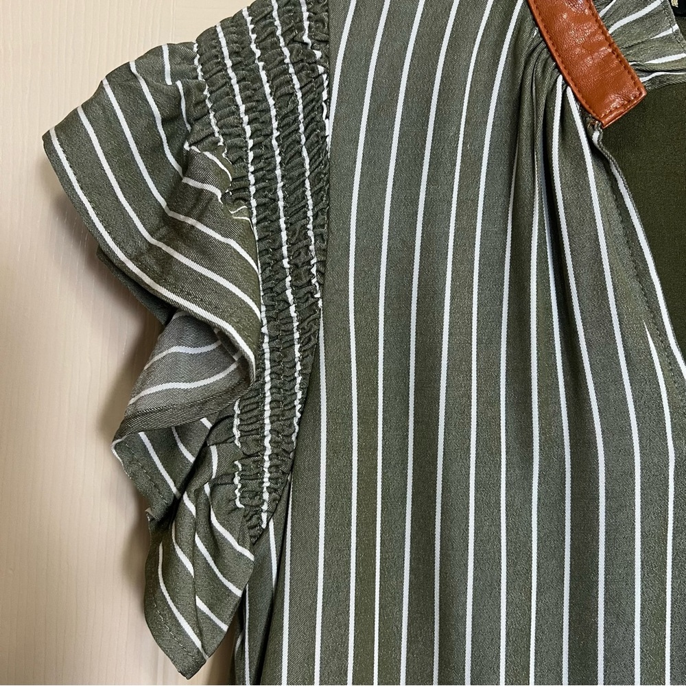 THML Emily Olive & White Striped Flutter Sleeve Mini Dress - Picture 5 of 9